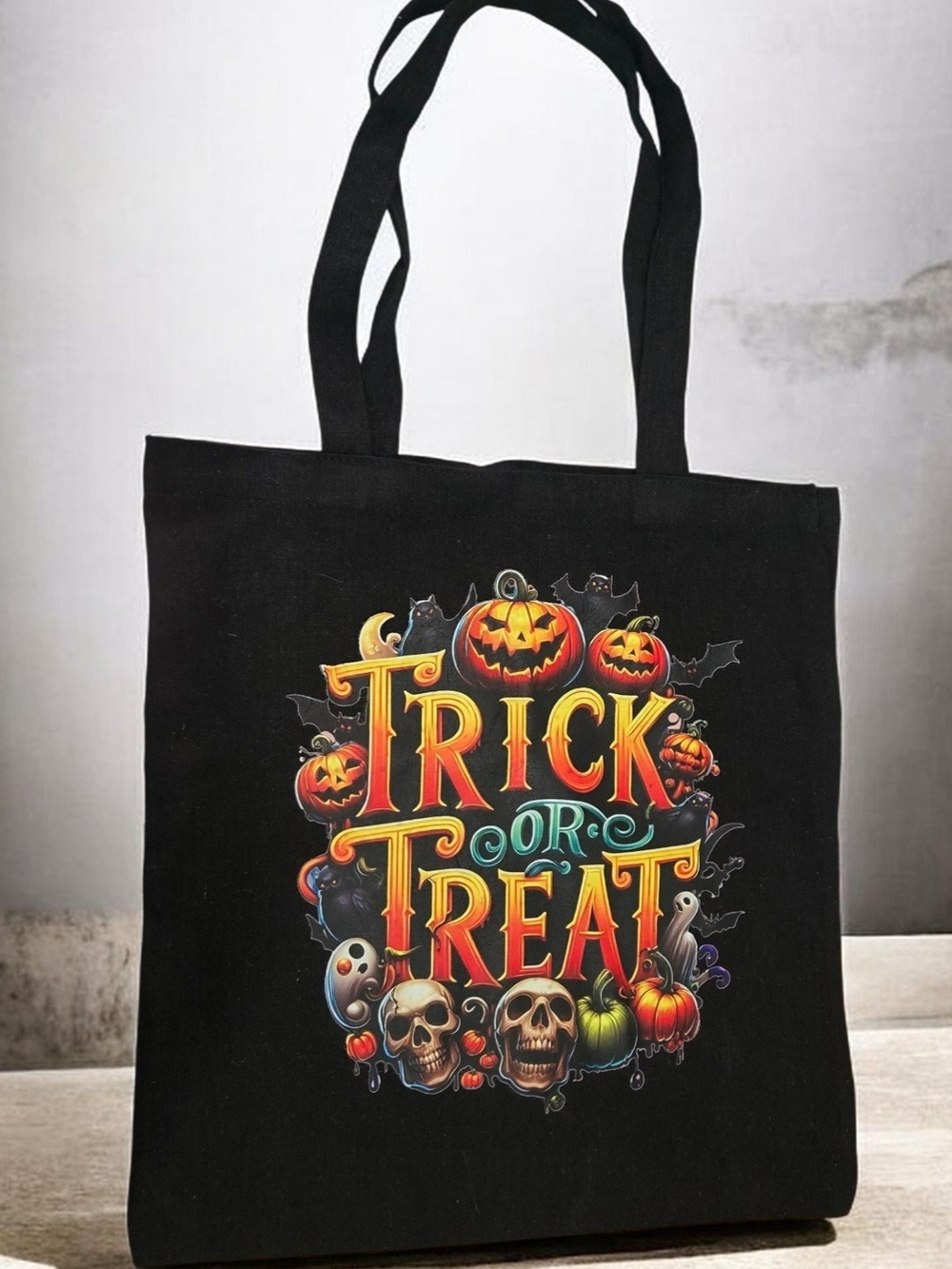 Trick or Treat Black Halloween Canvas Tote Bag